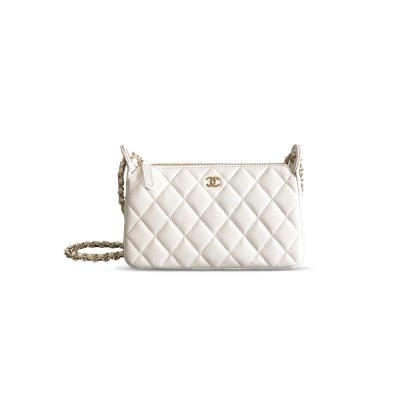 CHANEL GRAINED CALFSKIN 25B CLUTCH WITH CHAIN BAG IN WHITE 253910 (21*12*5.5.cm)